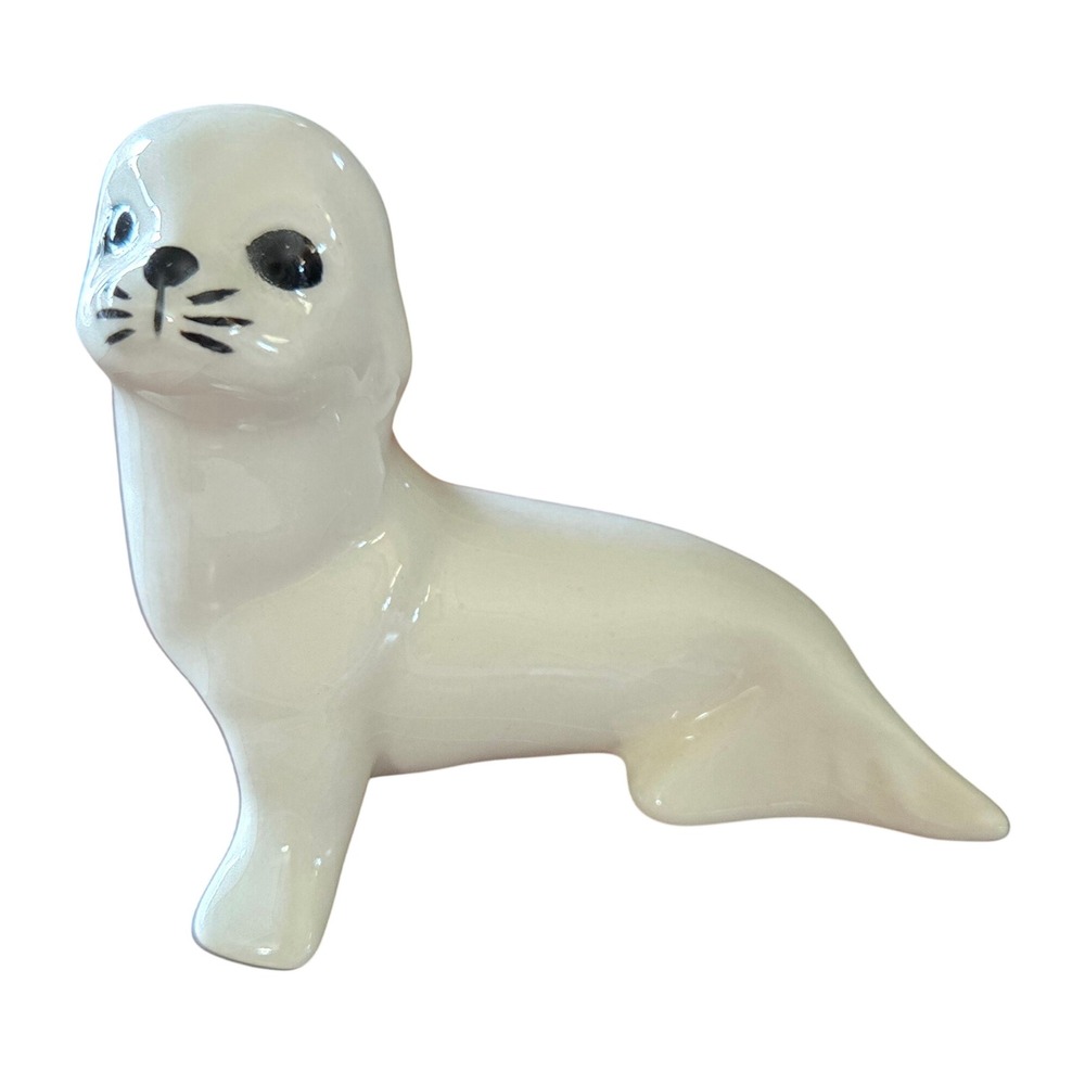 Vintage Sea Lion Caves Oregon Coast Ceramic White Seal Pup Figurine Souvenir 4"